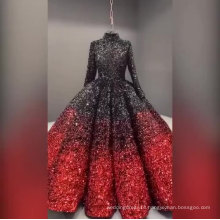 2020 New Muslim Ball Gown Quinceanera Dresses with Long Sleeves High Neck Heavy Beaded Shinny Queen Party Dress Evening Gown
